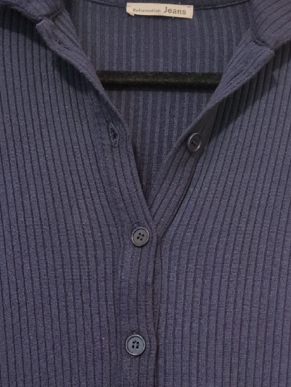 Reformation Navy Ribbed Button-Front Mini Dress - Picture 3 of 5